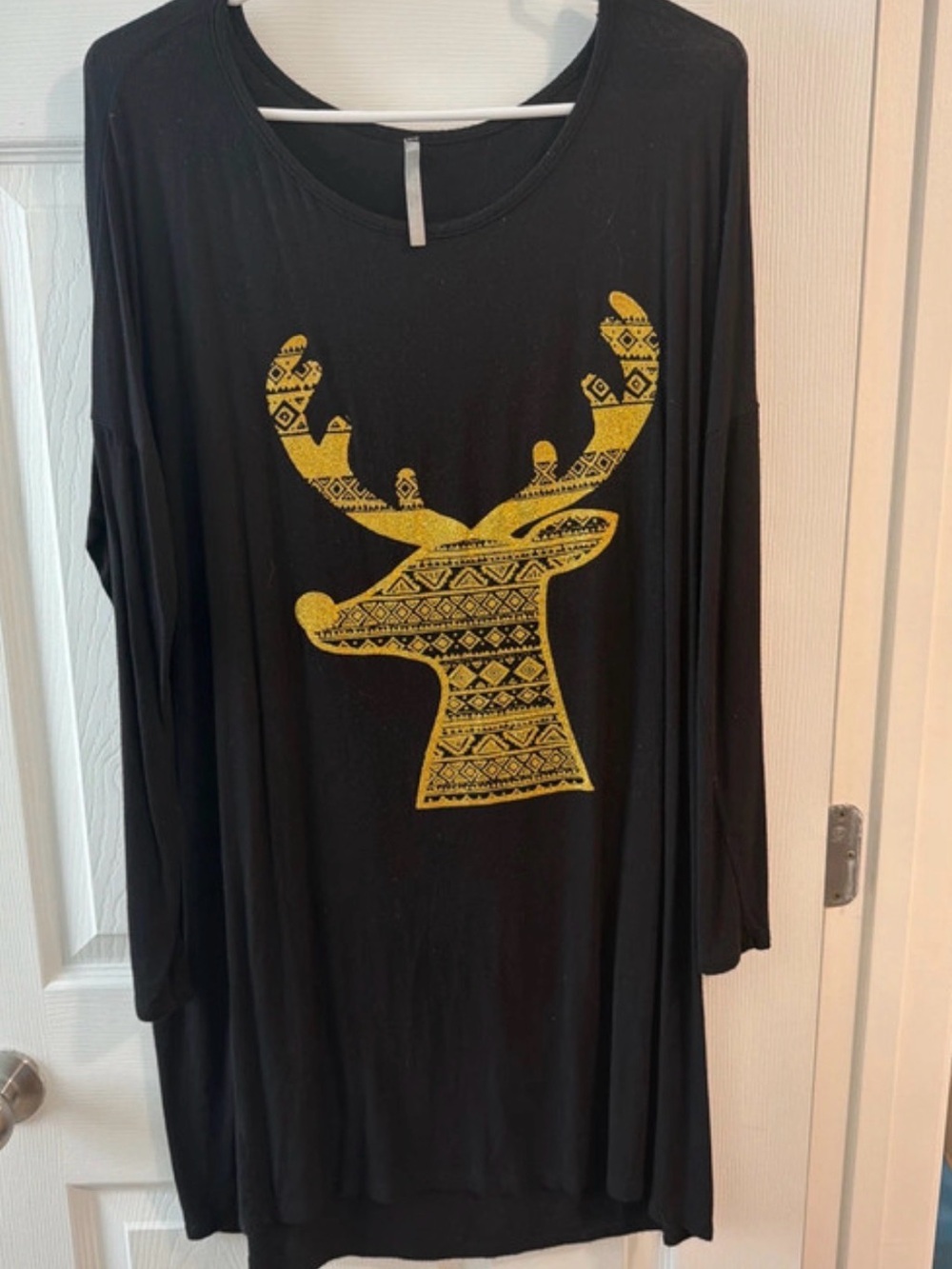 Black Tunic Top with Gold Reindeer Motif